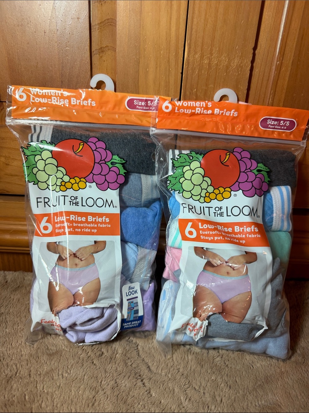 Fruit of the Loom Women's Low-Rise Briefs 6 Pack Size:5/S - 2 packs. NWT